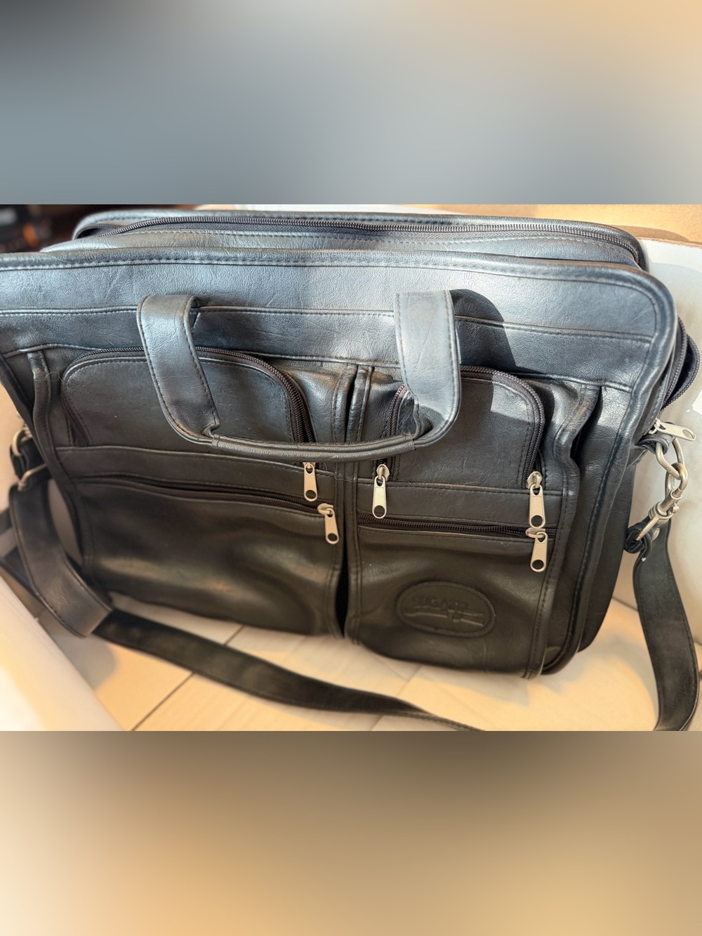 Bugatti Black Leather Briefcase Bag
